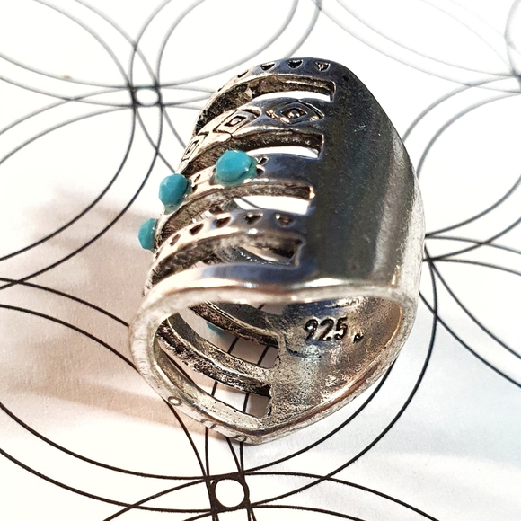 Boho Turqouise 5 Layered Silver Plated Ring - Picture 9 of 10